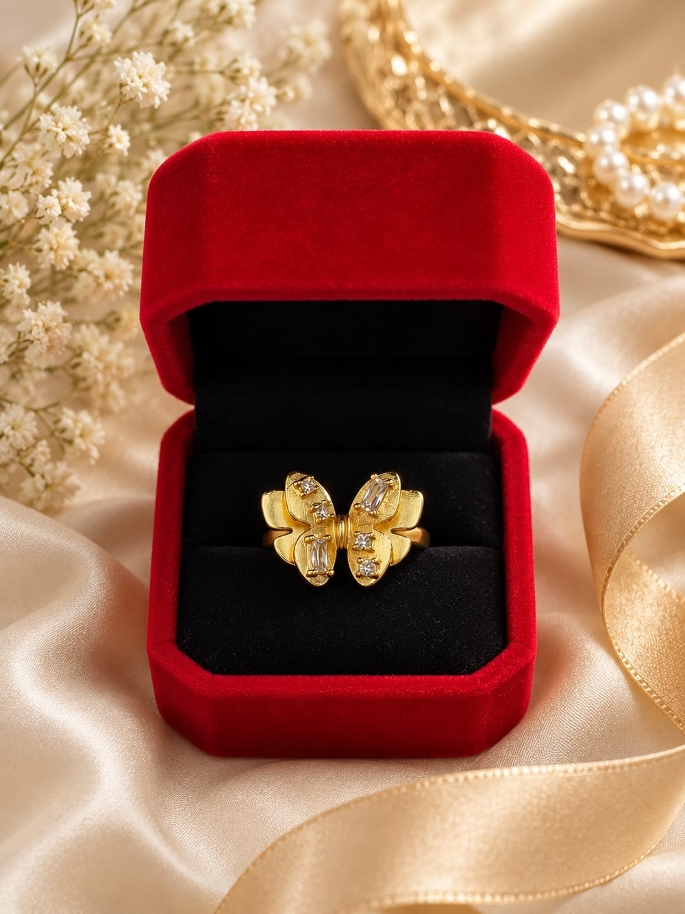 Gold Butterfly Crystal Statement Ring - Women Jewelry